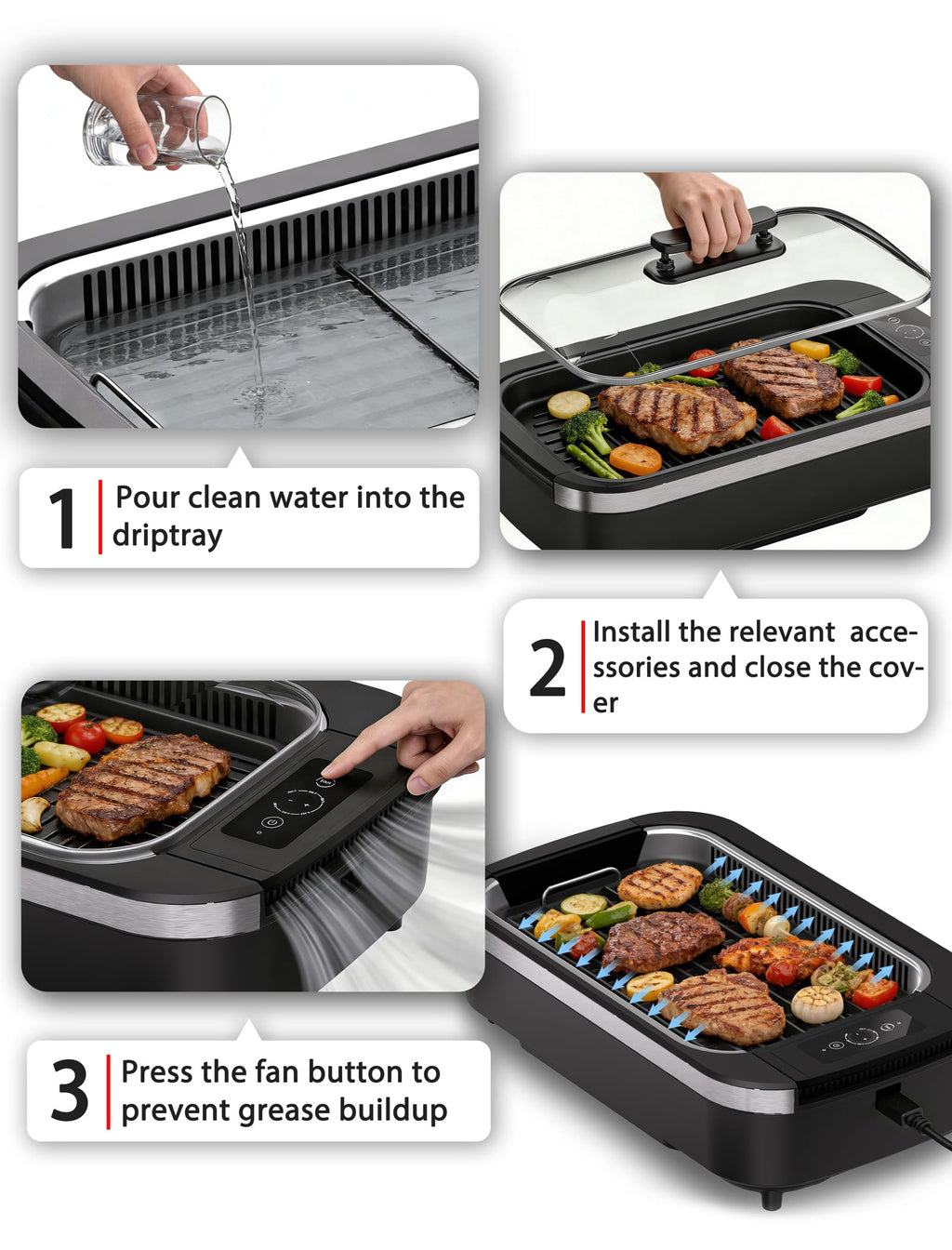 indoor Smokeless Grill, COWSAR indoor Grill, 1500W Electric Grill with Tempered Glass Lid & Drip Tray, Portable Non-Stick Korean BBQ Grill, 6-Level Control, 90 Min Auto, Dishwasher Safe