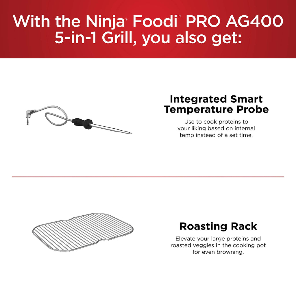Ninja Foodi Pro 5-in-1 Indoor Integrated Smart Probe, 4-Quart Air Fryer, Roast, Bake, Dehydrate, an Cyclonic Grilling Technology, with 4 Steaks Capacity, in a Stainless Finish