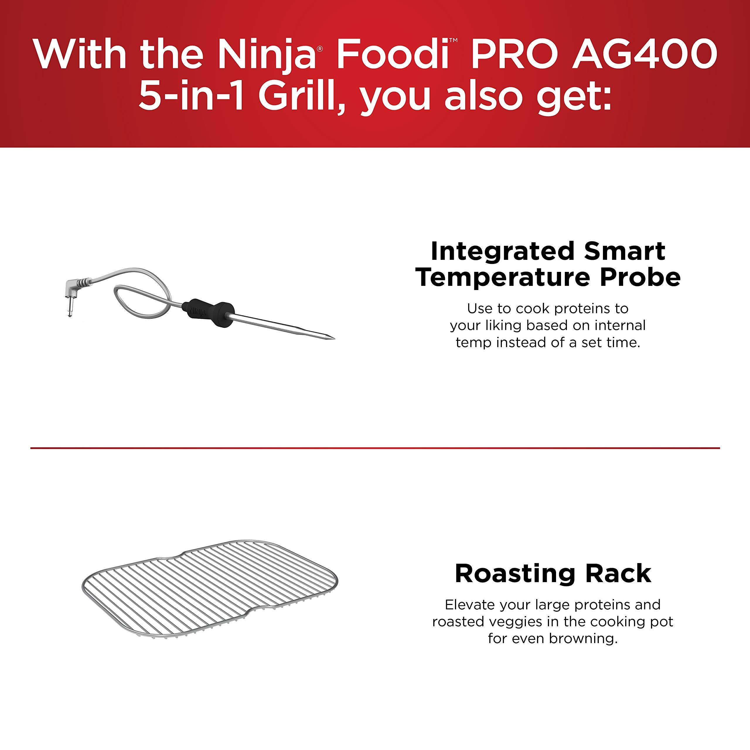 Ninja Foodi Pro 5-in-1 Indoor Integrated Smart Probe, 4-Quart Air Fryer, Roast, Bake, Dehydrate, an Cyclonic Grilling Technology, with 4 Steaks Capacity, in a Stainless Finish