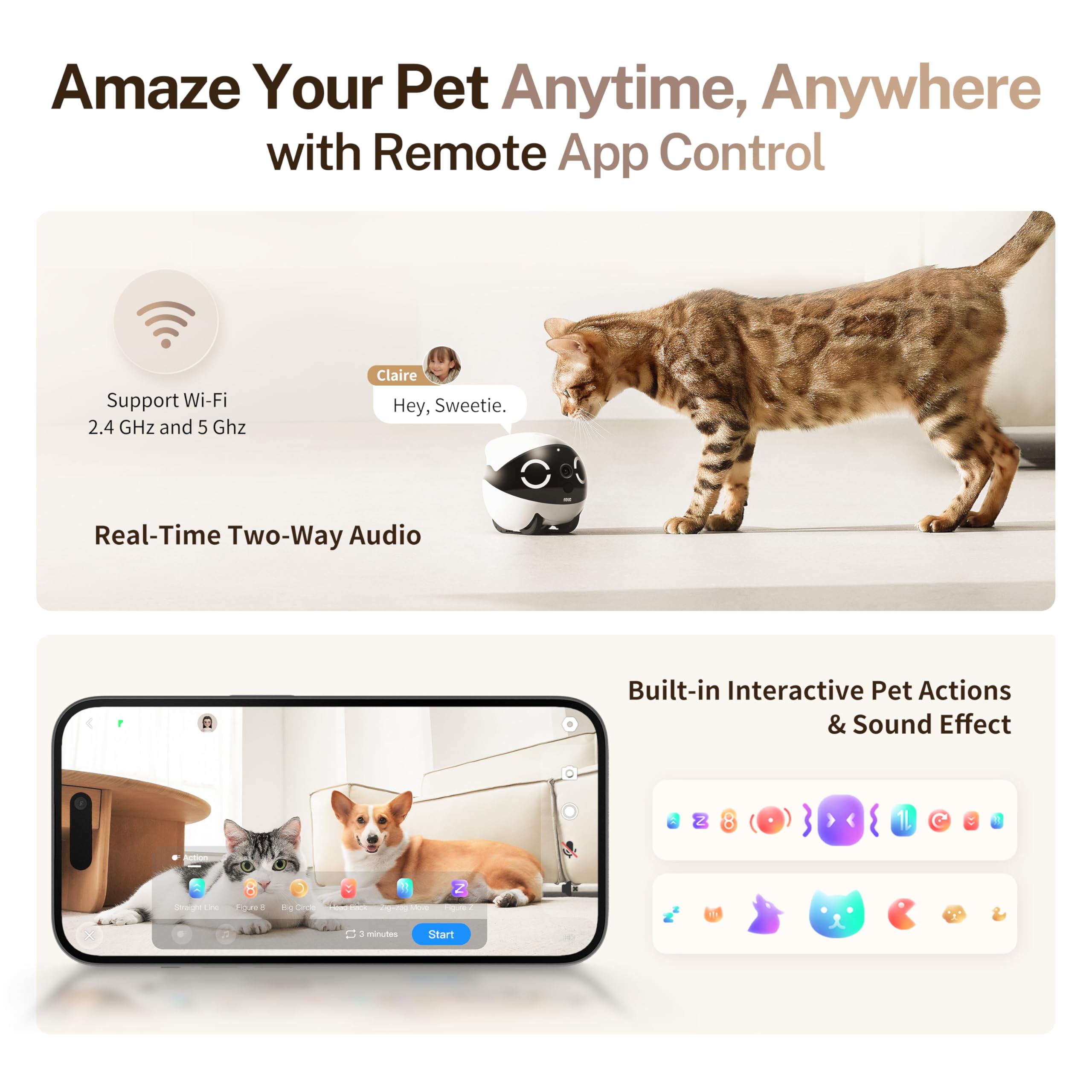 Enabot EBO ROLA Mini FamilyBot 2K Pet Camera Robot: Movable Indoor Camera Battery-Powered with Phone App, One-Touch Call, 2-Way Talk, Night Vision, Motion Detection, Video Recording