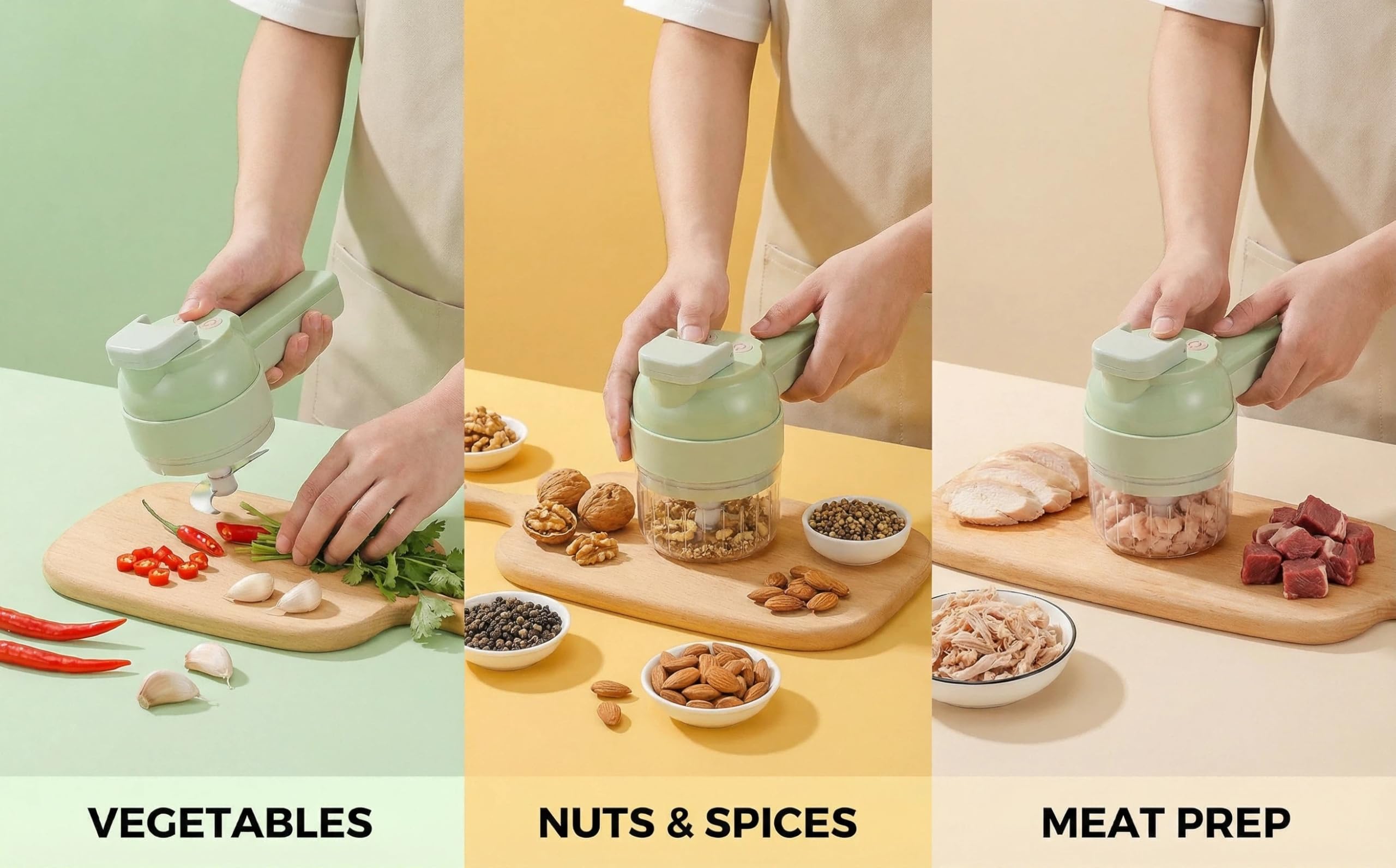 Multi functional electric vegetable slicers，4-in-1vegetable cutter, garlic chopper mini, garlic food processor, electric wireless food slicer