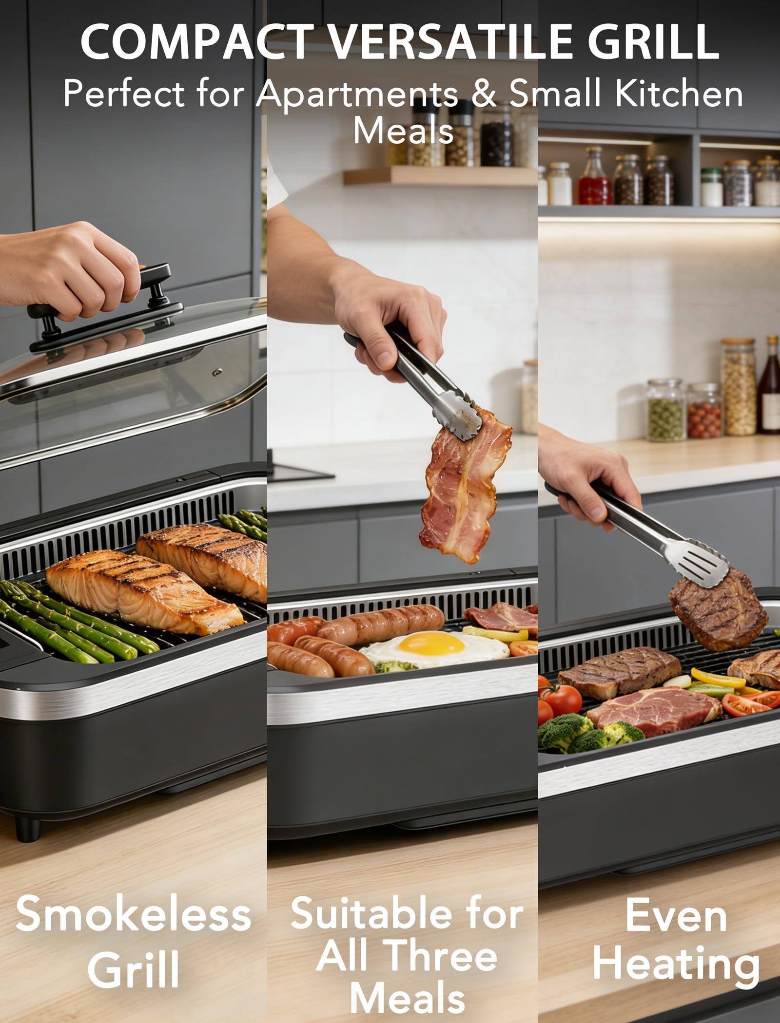 indoor Smokeless Grill, COWSAR indoor Grill, 1500W Electric Grill with Tempered Glass Lid & Drip Tray, Portable Non-Stick Korean BBQ Grill, 6-Level Control, 90 Min Auto, Dishwasher Safe
