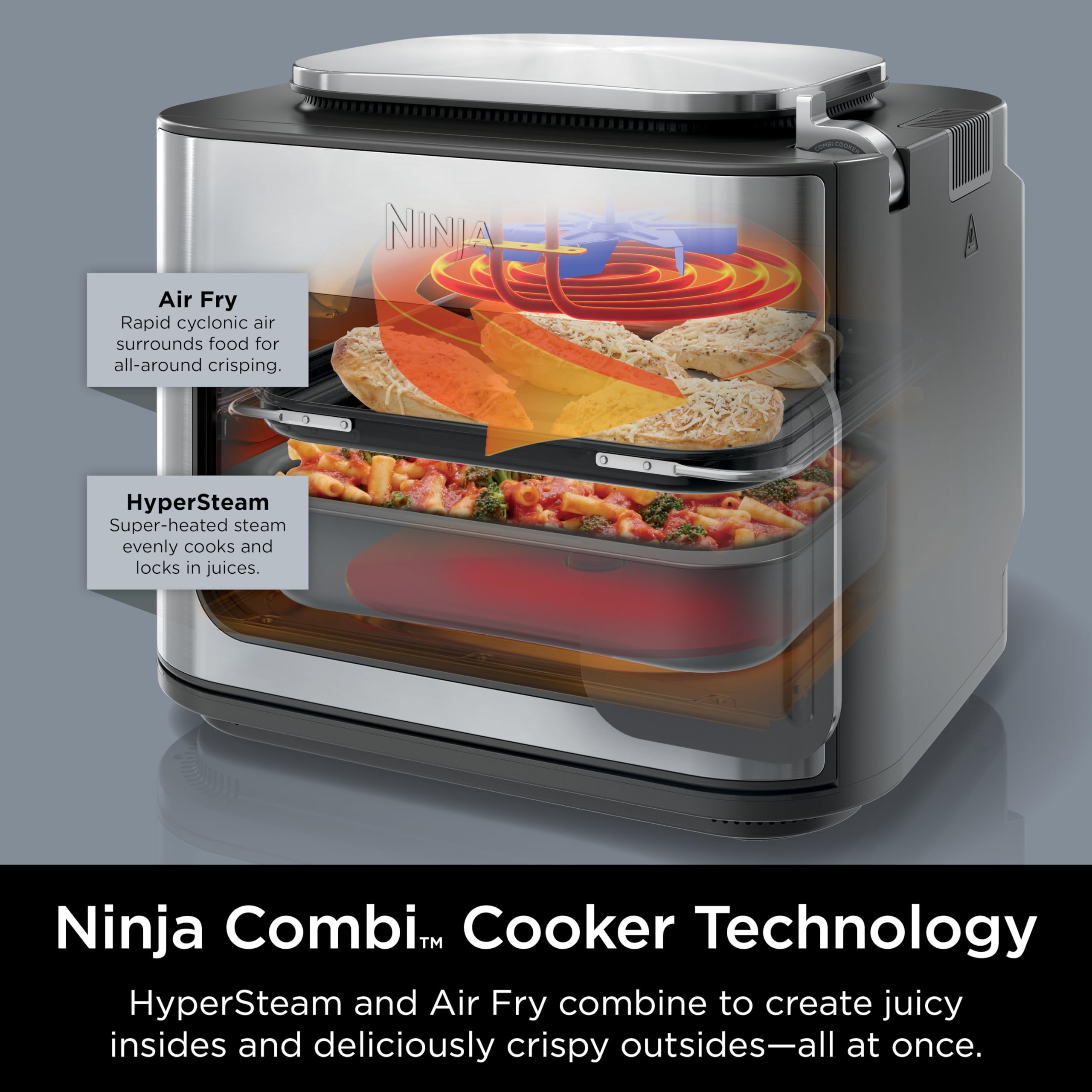 Ninja R-SFP701 14-in-1 Multicooker, Oven & Air Fryer, 15-Min Meals, 3 Accessories, Grey (Renewed)