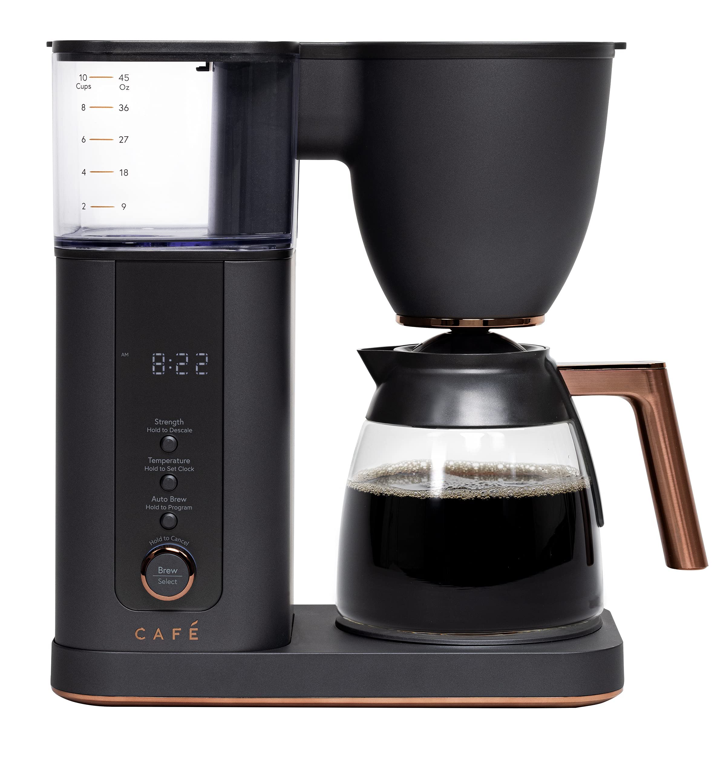 Café Specialty Drip Coffee Maker, 10-Cup Glass Carafe, WiFi Connected Smart Voice-to-Brew, Includes Reusable Filter Basket & Grounds Scooper, Barista-Quality Brew, SCA Certified, Matte Black