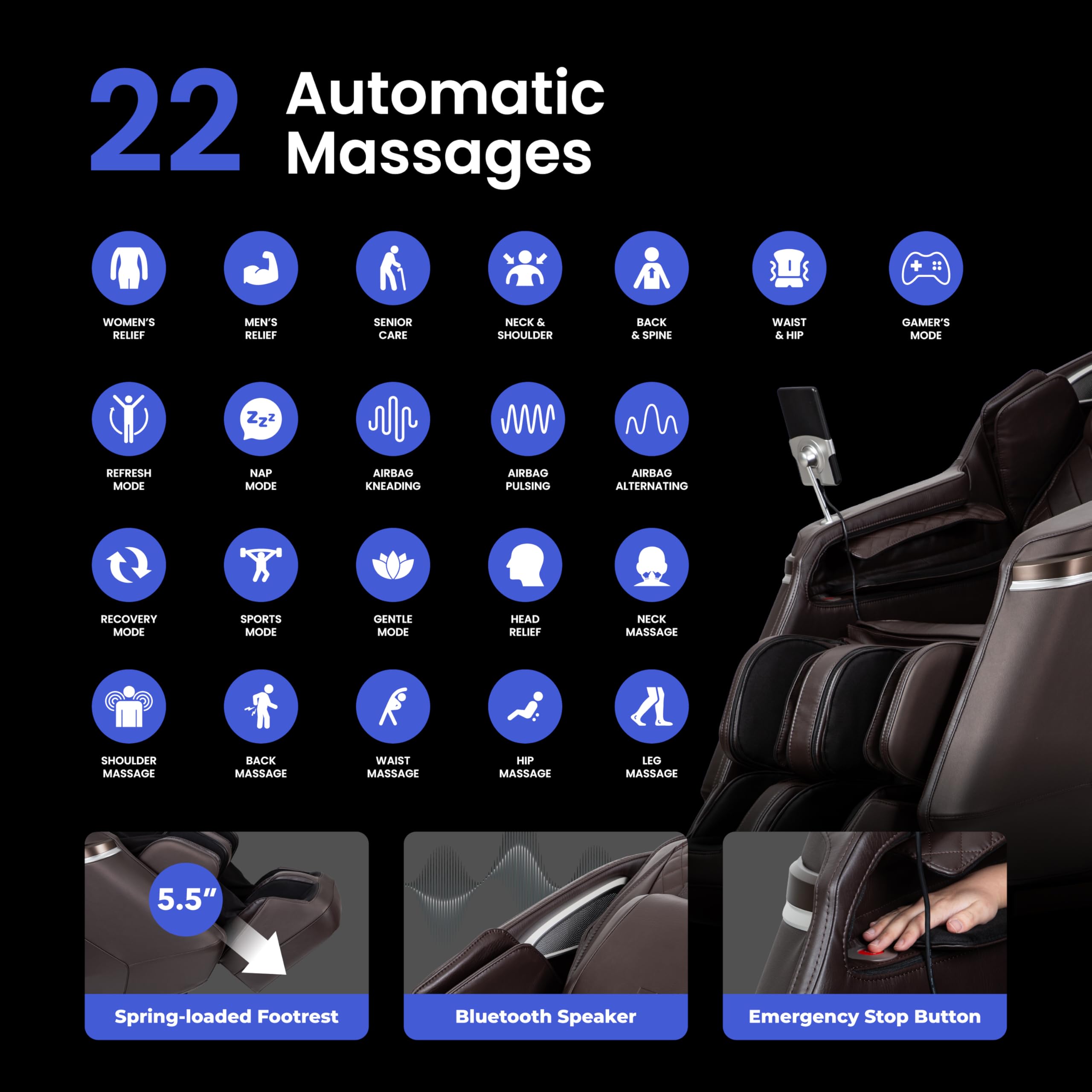 Osaki 2026 4D Ion l Full Body Massage Chair l 4D Massage Mechanism l Voice Control l 24 Auto Massages l SL-Track l Zero Gravity l Touchscreen Controller l Bluetooth Speaker (Black)