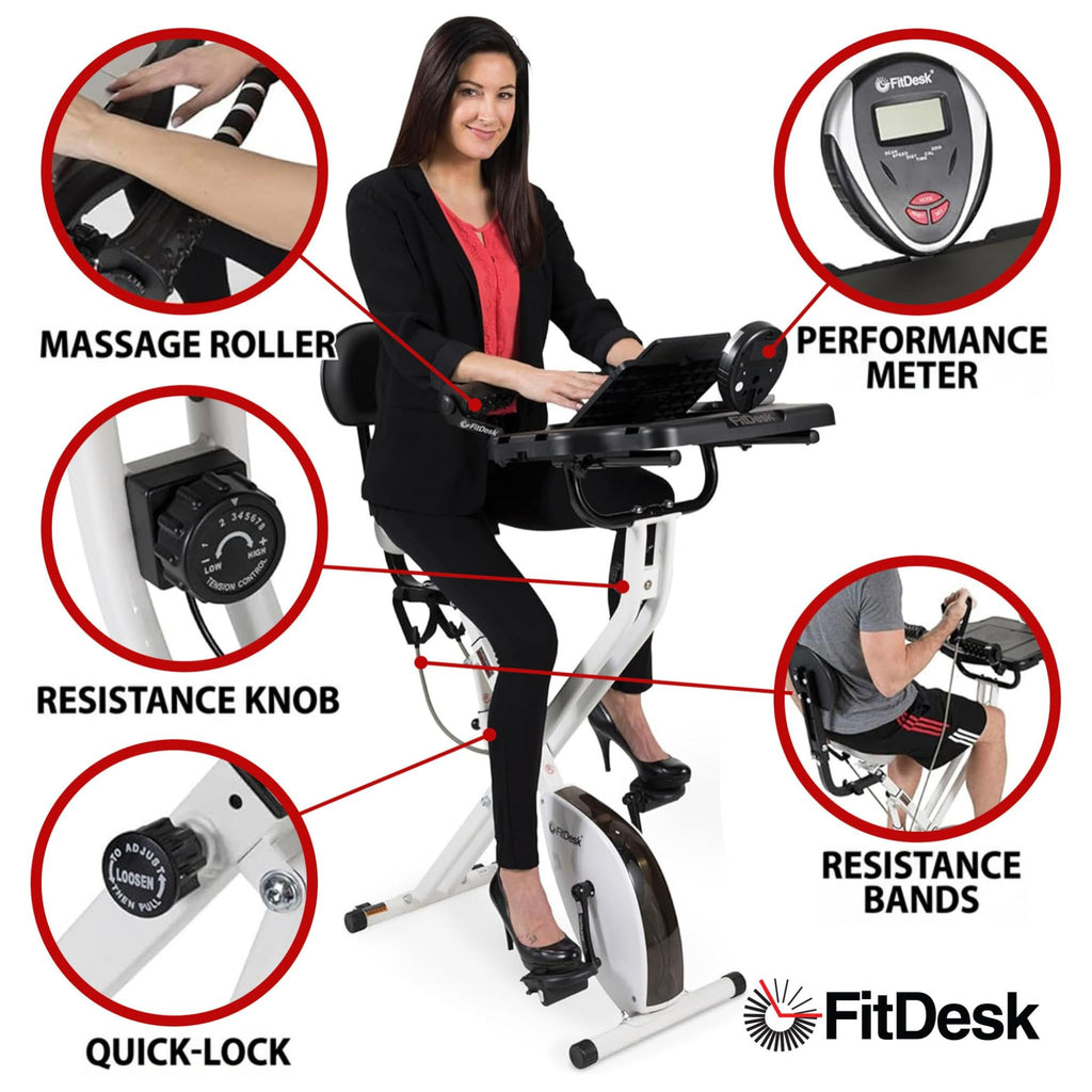 FitDesk Standing Exercise Bike Desk 3.0, Adjustable Height Indoor Cycling Trainer with Laptop Tray, Portable Stationary Fitness Desk for Home Office, Foldable Workstation, Supports 300 lbs