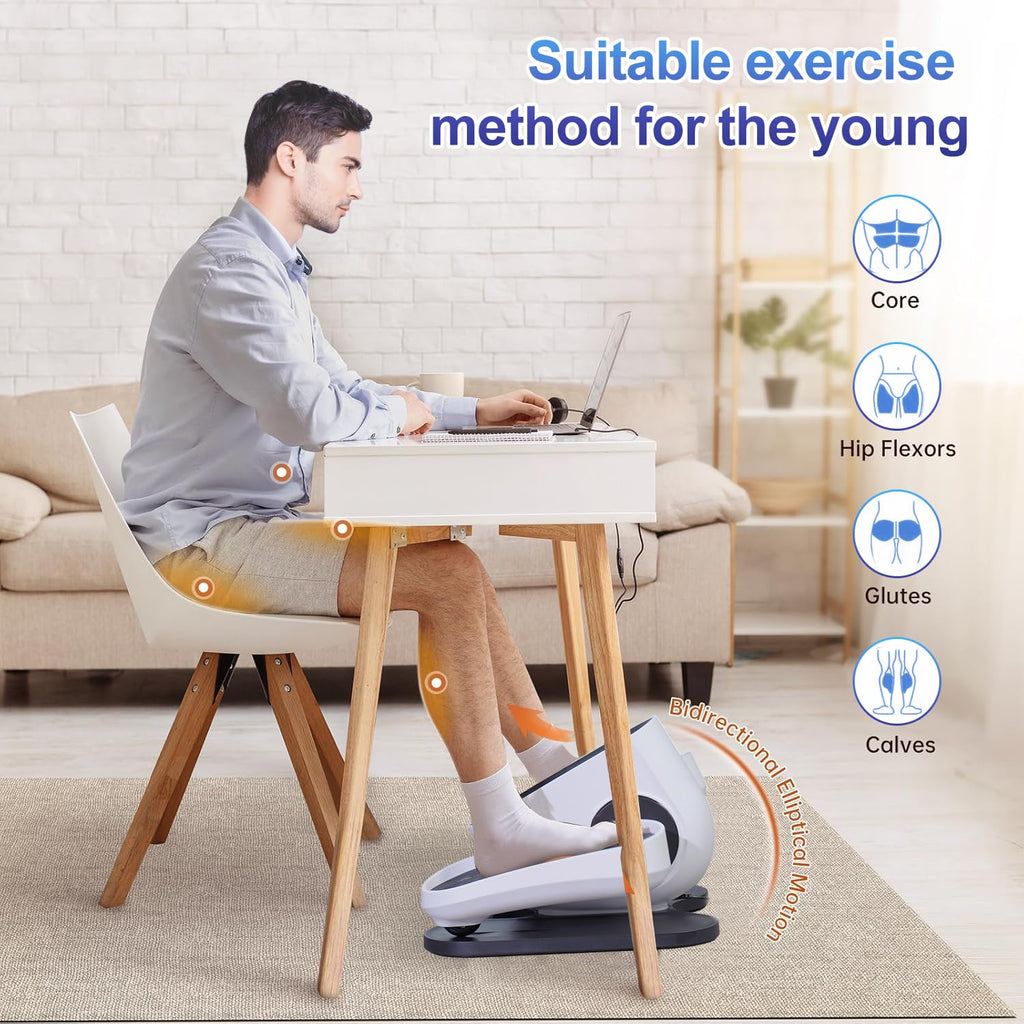 Under Desk Elliptical Machine, Electric Leg Exerciser While Sitting for Seniors with Remote Control, Whisper Quiet Motorized Seated Pedal Exerciser, Home Office Daily Use, No Assembly Required,White