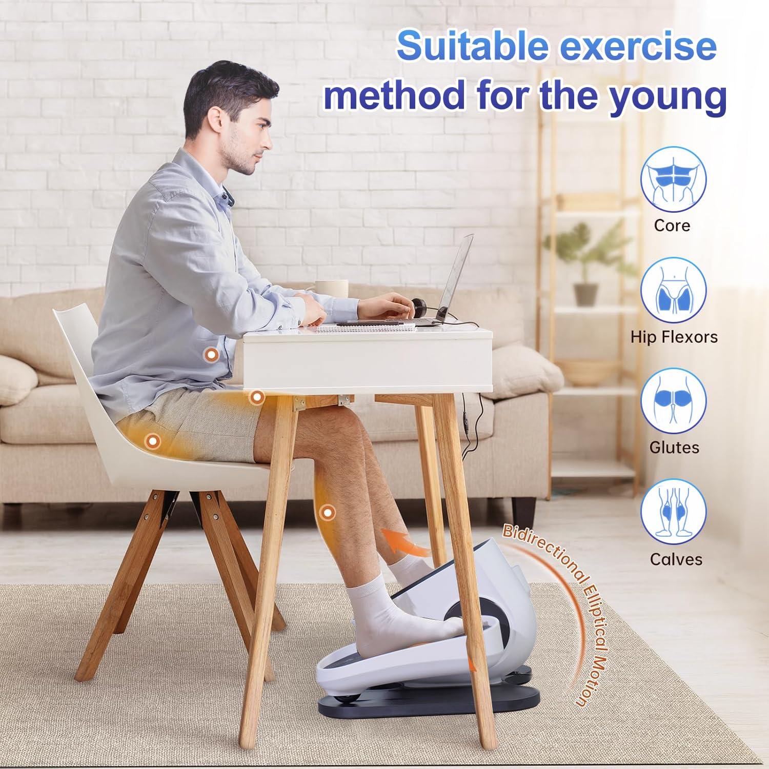 Under Desk Elliptical Machine, Electric Leg Exerciser While Sitting for Seniors with Remote Control, Whisper Quiet Motorized Seated Pedal Exerciser, Home Office Daily Use, No Assembly Required,White