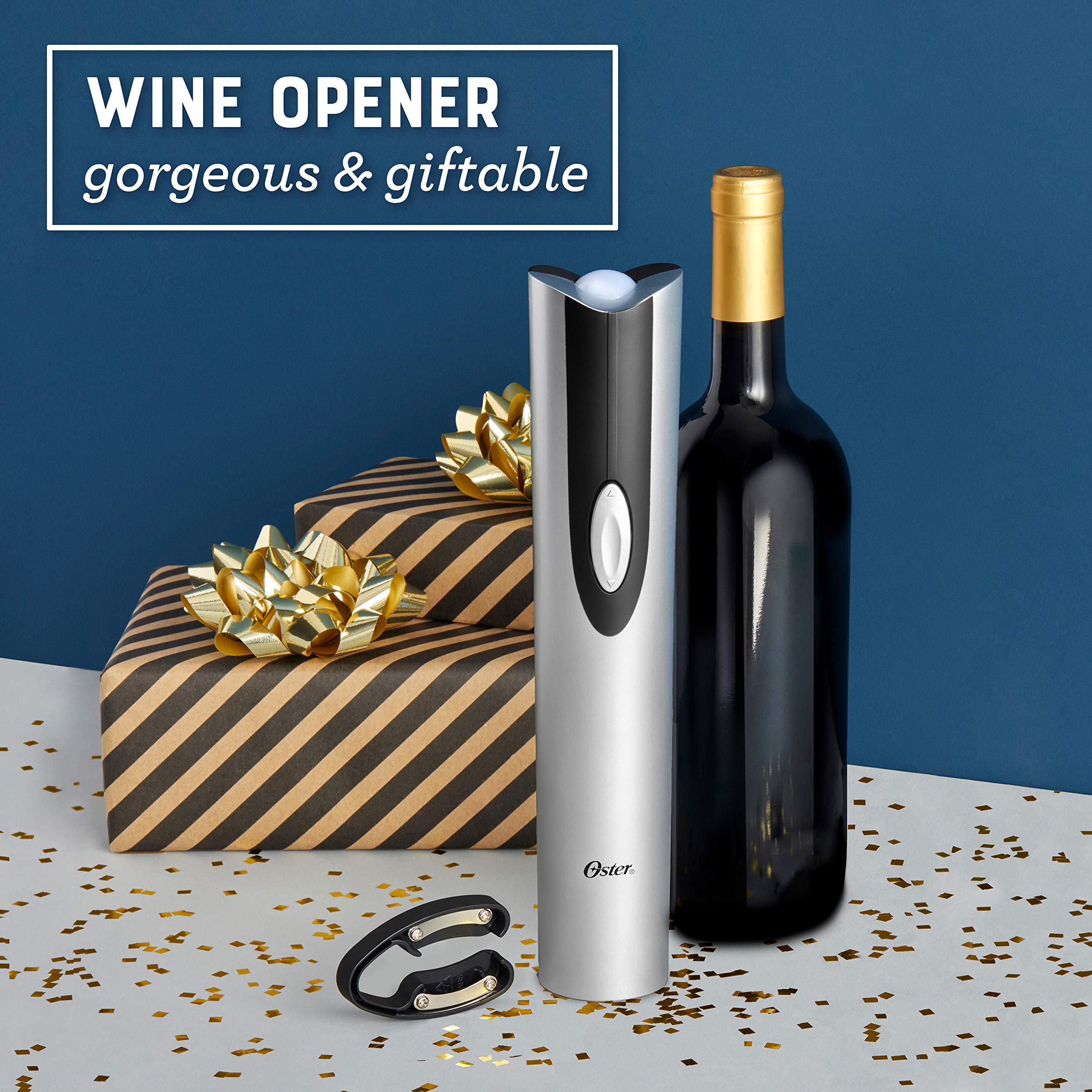 Oster Cordless Electric Wine Bottle Opener with Foil Cutter, Silver