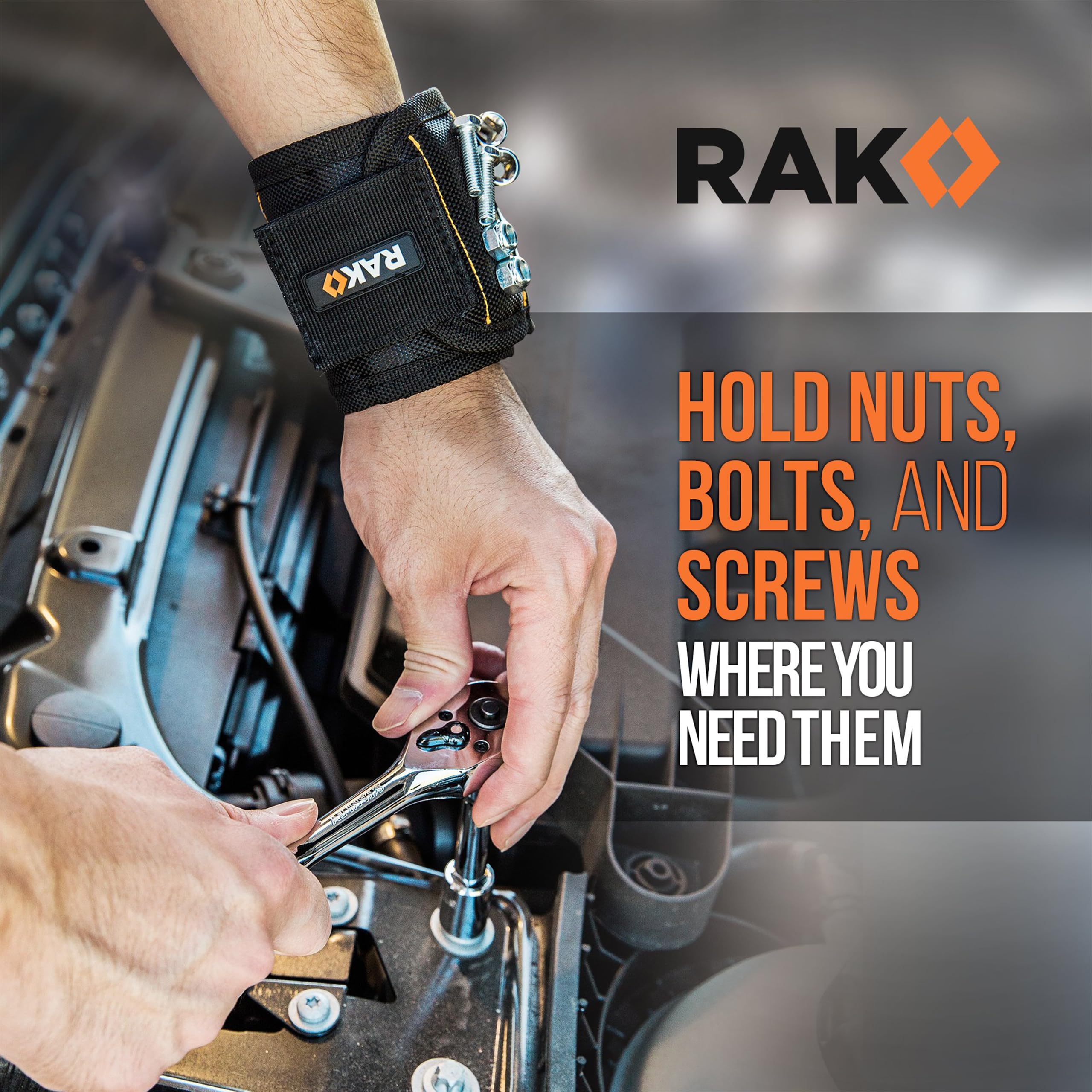 RAK Magnetic Wristband, Thumb Loop for Holding Screws, Nails, Drill Bits for Men - Made from Premium Ballistic Nylon, Lightweight Powerful Magnets for Dad, Husband, Grandpa, Handyman